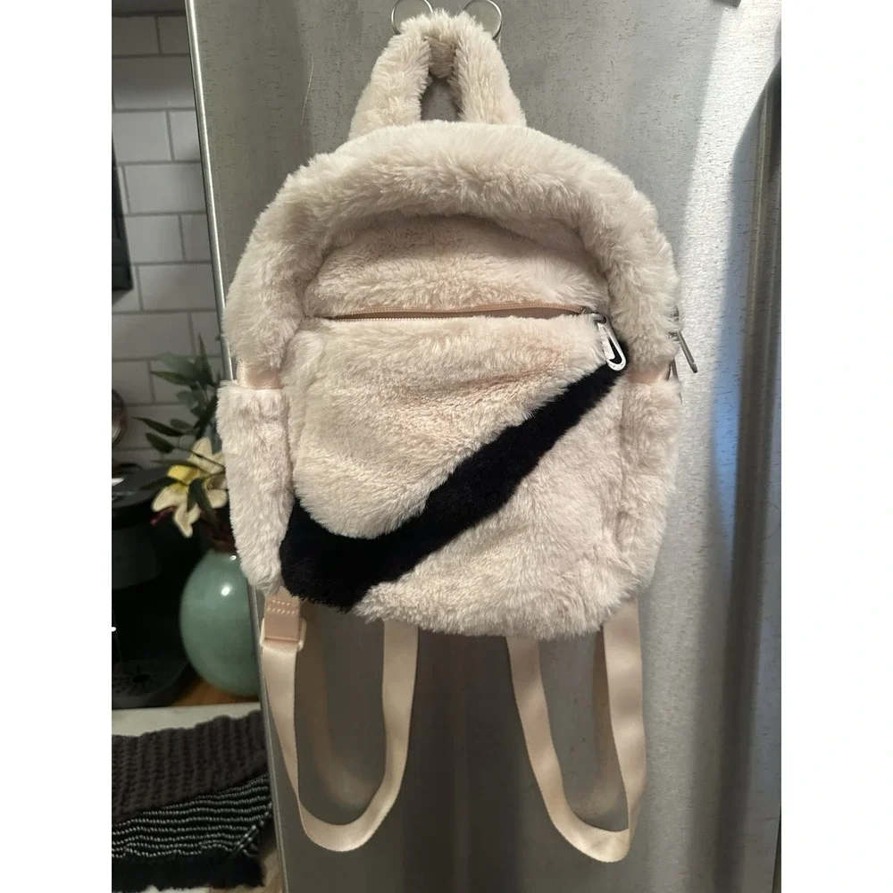 NWT Nike Sportswear Pink/Black Futura 365 Faux Fur Mini Backpack FB3049-838
